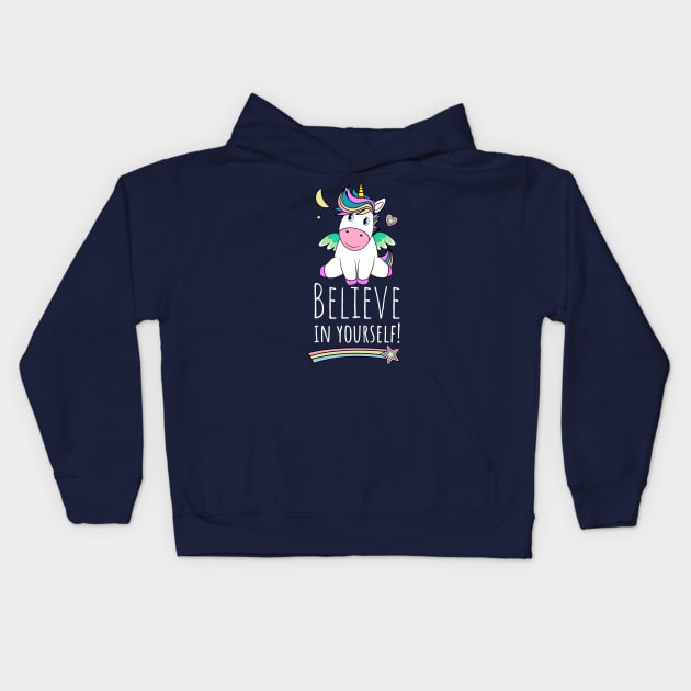 Unicorn Wishes On The Moon And Stars Kids Hoodie by brodyquixote